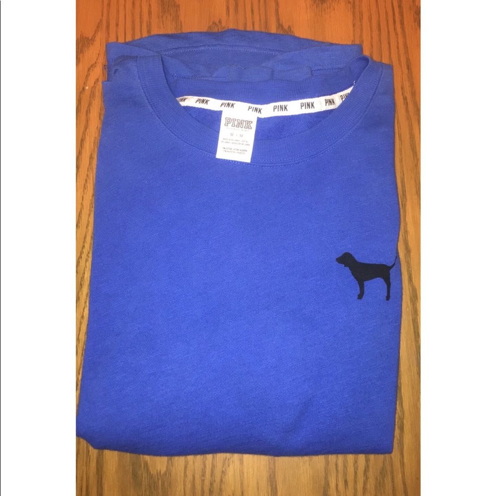 PINK Victoria's Secret Royal Blue Long Sleeve Tee with Black Dog Logo